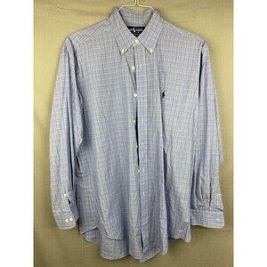 Ralph Lauren Vintage Shirt Mens 15 1/2 Blue Plaid Pony Long Sleeve‎ Yarmouth